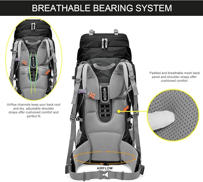 MOUNTAINTOP 80L Internal Frame Backpack for Man & Women Backpacking Hiking Backpack with Rain Cover