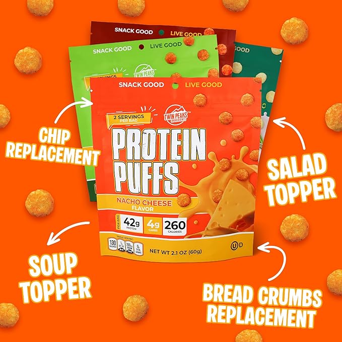 Twin Peaks Ingredients Low Carb, Keto Friendly Protein Puffs, (Variety Pack, 2.1 Ounce), 2 Servings, 3 Pack (60g, 42g Protein, 4g Carbs)