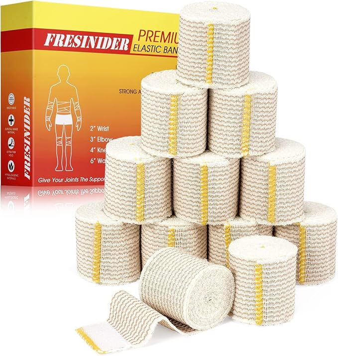 FRESINIDER Premium Elastic Bandage Wrap, 12 Pack 2" Cotton Latex Free Compression Bandage Wrap with Touch Closure at Both Ends, Support & First Aid for Sports, Medical, and Injury Recovery