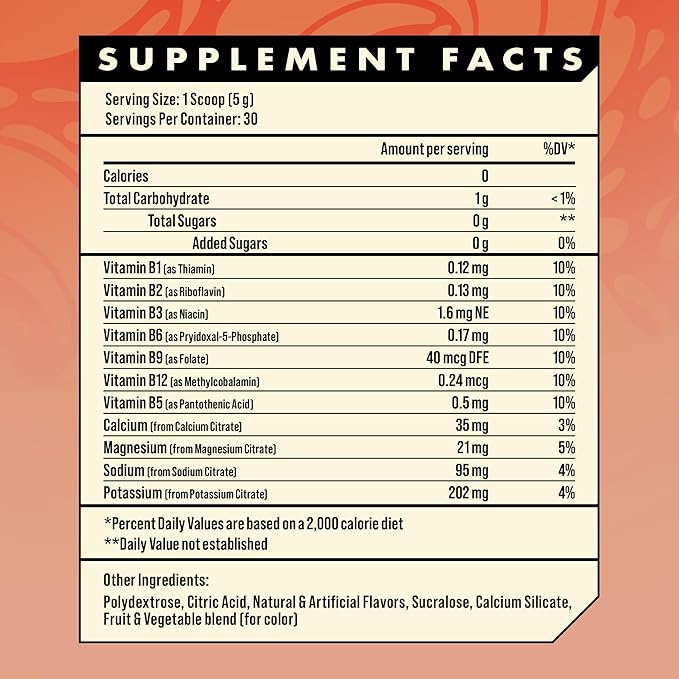 Advanced Hydration High-Performance Electrolyte Drink Mix with B Vitamins for All-Day Hydration - Caffeine Free, Zero Calories, Sugar Free, & Keto Friendly - (30 Servings, Peach Mango)