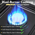 Adjustable 2 Burner Popane Stove with 16000 BTU, Flameout Protection, with Camping Grill and Carrying Bag, Portable Camping Stove for Camping, Backyard BBQ,Tailgating (Orange)