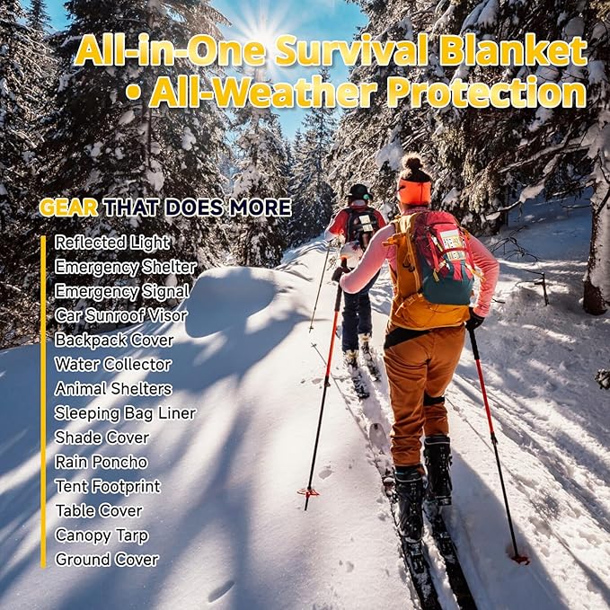 SecuCaptain Survival Emergency Thermal Blankets: Extra Large 84” x63” Space Mylar Blanket Kit for Outdoor Cold Winter Camping Hiking Car Bug Out Bag or First Aid - 4 Pack Gold