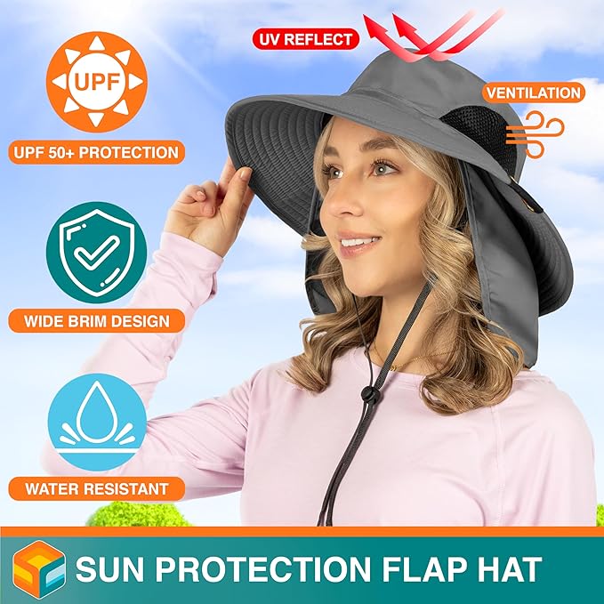 SUN CUBE Wide Brim Sun Hat Men Women, Fishing Hats Sun UV Protection, Mens Hiking Bucket Hat Safari Beach Boonie, UPF 50+