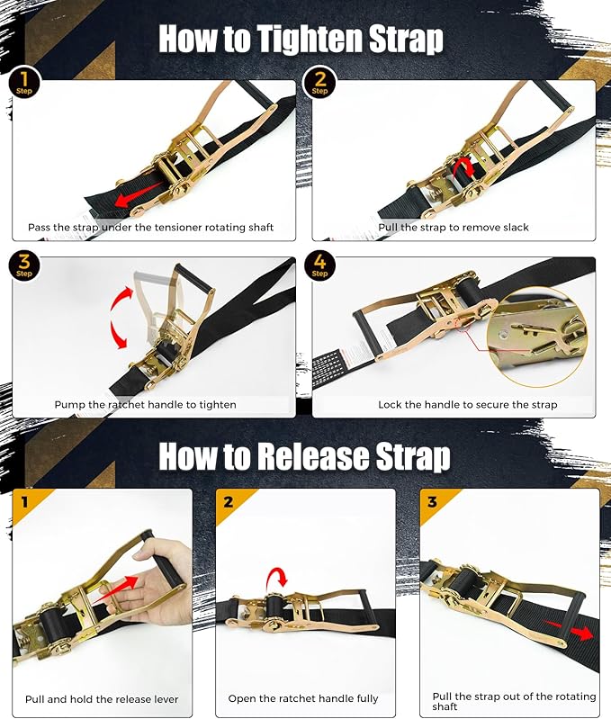 6 Pack 2" x 15ft Ratchet Straps Heavy Duty Tie Down Straps with J Hooks, 2000 LBS Working Load, 6000 LBS Break Strength Cargo Straps for Truck, Trailer, Motorcycle, Moving, Black