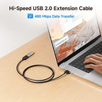 Cable Matters 2-Pack Short USB Extension Cable - 3ft, Male to Female USB Extender Cable, USB2.0 Extension Cord, 480Mbps, Black