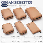 Aerotrunk Ultralight Compression Packing Cubes - Lightweight Travel Organizers for Suitcases and Luggage (6-Pack, Mocha)