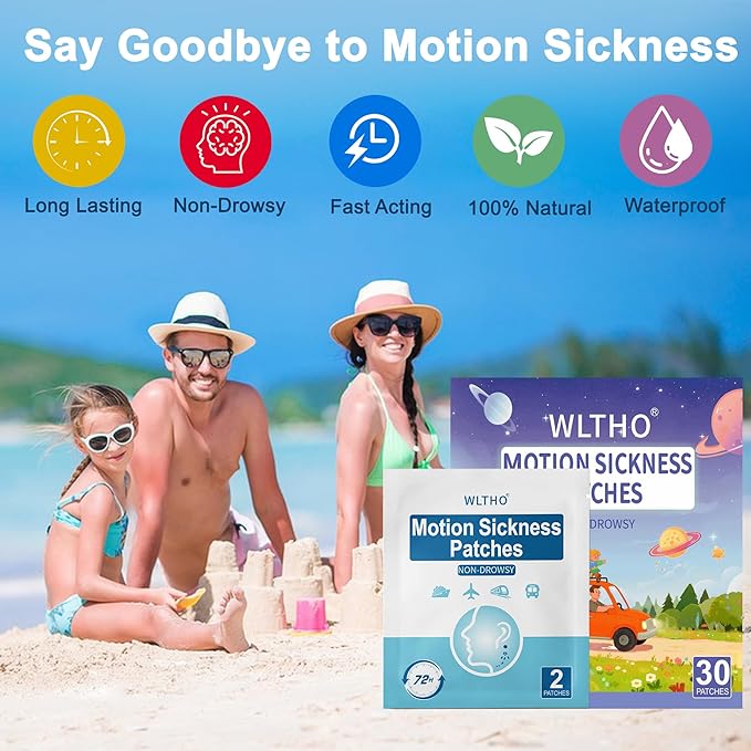 30ct Motion Sickness Patches Non Drowsy, Sea Sickness Patch for Cruise Travel Essentials, Waterproof Patches Behind Ear, Custom Planet Pattern, Long Last 72H