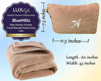 BlueHills Travel Blanket Pillow in Mini Soft Case Premium Plush Airplane Blanket Compact Luggage Belt and Backpack Clip Warm Plane Pillows Traveling Gifts Packable - Beige M06