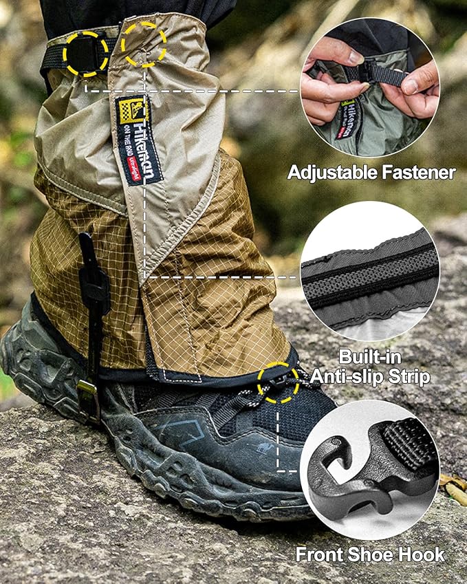 Trail Gaiters, Waterproof Low Shoe Protectors, Adjustable Boots Gators for Hiking & Running - Prevents Debris in Shoes