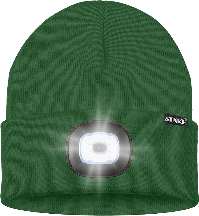 ATNKE LED Lighted Beanie Hat,USB Rechargeable 4 LED Running Headlamp Bright Cap with The Light Gifts for Men and Women