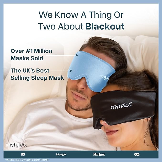 MyHalos® Sleep Mask - Eye Masks for Sleep - 100% Blackout Sleeping Mask for Women, Men & Side Sleepers - 3D Sleeping Eye Mask for Zero Pressure - Award Winning Design, Eyelash Friendly & Breathable