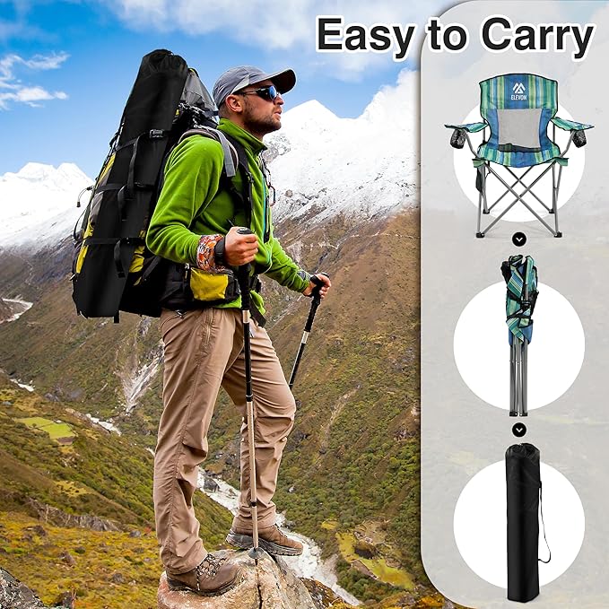 Camping Chair, Portable Folding Outdoor Chair with Arms, Cup Holder and Carry Bag