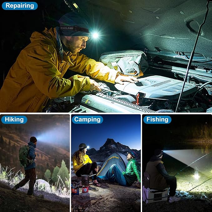 Headlamp Rechargeable 99,000LM Super Bright, 2pack LED Head Lamp with 3 Modes, 90°Adjustable Head Lights for Forehead, IPX6 Waterproof HeadLamps for Camping Hiking