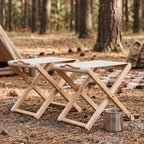 Folding Camping Stools Set of 4, Canvas Folding Stool with Wood Legs Portable Camp Stool Chairs for Outdoor Fishing Picnic Travel BBQ, Beige
