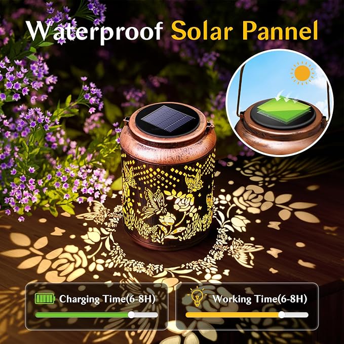 Hyrion Butterfly Solar Lanterns Outdoor Waterproof Metal Hanging Lights, Garden Decor Gifts for Women, Mom, Grandma Solar Decorations for Yard, Patio, Backyard, Porch, Lawn, Walkway, Tabletop