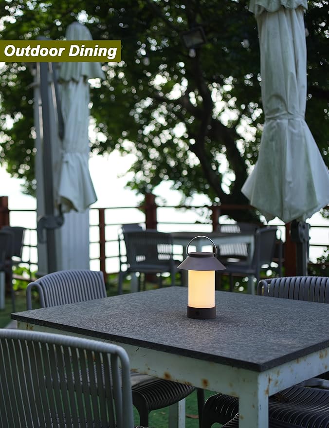 Rechargeable Outdoor Lantern Waterproof, Dimmable Warm White & Flickering Flame Mood Light, Portable Cordless Table Lamp for Patio/Camping/Shower/Emergency Power Outage (Black)