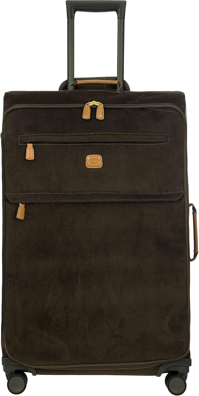 Bric's LIFE TROPEA 30-Inch Spinner - Luxury Luggage With Spinner Wheels - Away Luggage and Lightweight Carry on Suitcases with Wheels - Faux Suede - Olive
