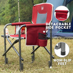 TIMBER RIDGE Aluminum Oversized Camping Chair, Lightweight Portable Directors Chair with Side Table Detachable Side Pocket for Outdoor Camping, Lawn, Picnic, Support 400lbs Red 2 Pack
