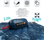 ZOOOBELIVES Ultralight Down Camping Blanket - 1.35lbs, 650 Fill Power Puffy Quilt. Compact & Warm Comforter for Travel, Beach, Hammock, Backpacking - Elevate Your Outdoor Comfort - AlpliveR300