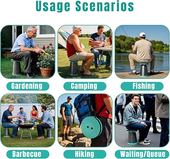 Collapsible Stool Thickened, Portable Foldable Chair, Retractable Stool for Fishing, Portable stools for Adults Hiking Tours, BBQ, Parties, Camping Stools Outdoor Activities