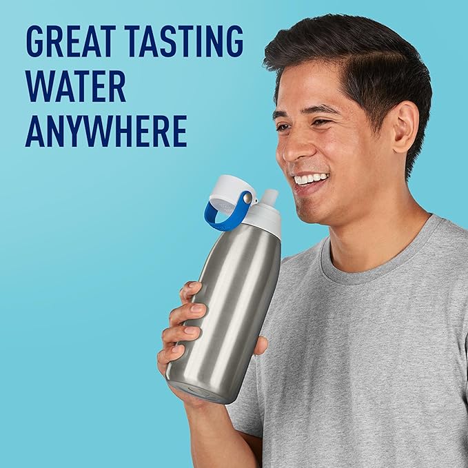 Brita Stainless Steel Premium Filtering Water Bottle, BPA-Free, Reusable, Insulated, Replaces 300 Plastic Water Bottles, Filter Lasts 2 Months or 40 Gallons, Includes 1 Filter, Stainless - 32 oz.