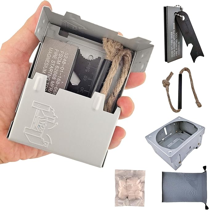 Survival Fire Starter Kit - Ferro Rod & Magnesium Fire Starter Compact Stove with Flint and Steel to Firestarter Fireplace Pit for Outdoor Camping Bushcraft Hiking Emergency Gadgets