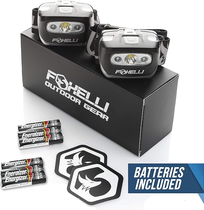 Foxelli LED Headlamp Flashlight for Adults & Kids, Running, Camping, Hiking Head Lamp with White & Red Light, Comfortable Headband, Lightweight & Waterproof, 3 AAA Batteries