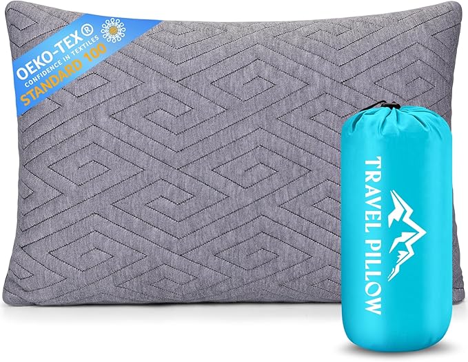 Travel Pillow for Sleeping Camping, Memory Foam Small Pillow with Breathable Cover for Backpacking, Airplane, Car (17.5 x 12 Inch)