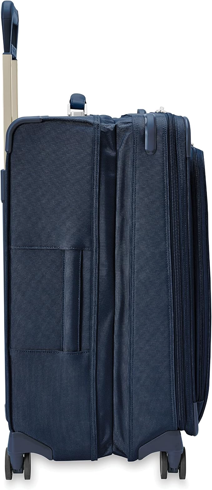 Briggs & Riley 26" Medium Expandable Spinner - Checked Luggage for Travel, Suitcases with Wheels, Softside Rolling Bag for Men & Women, Self-Repairing Zipper - Baseline Collection, Navy