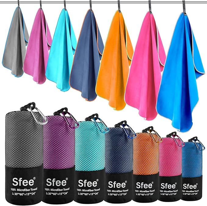 Sfee 2 Pack Microfiber Travel Towel, Quick Dry Towel Camping Towel Large Beach Towel Super Absorbent Compact Lightweight Sport Gym Towels for Beach, Gym, Hiking, Pool, Backpacking, Bath, Yoga