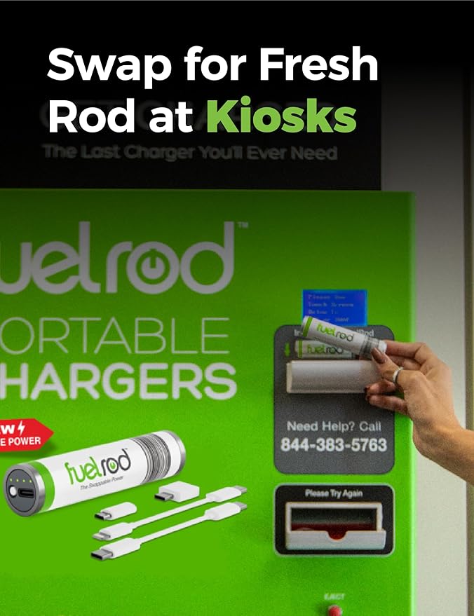 One USB-C Portable Charger Kit, with an Extra Set of Cables & Adaptors, Compatible with All Tablets, Smart Phones, Rechargeable Backup Power Bank, SWAP for Charged Rod at Kiosk