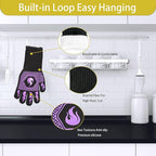 BBQ Fireproof Gloves, Grill Cut-Resistant Gloves 1472°F Heat Resistant Gloves, Non-Slip Silicone Oven Gloves, Kitchen Safe Cooking Gloves for Oven Mitts,Barbecue,Cooking, Frying,13.5 Inch-Purple