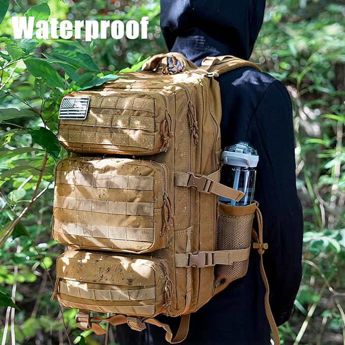 Military Tactical Backpack 25L Day Backpack for Men Molle Army 3 Days Assault Pack Bug Out Bag Water Resistant and Heavy Duty Hiking Treeking Rucksack - Brown