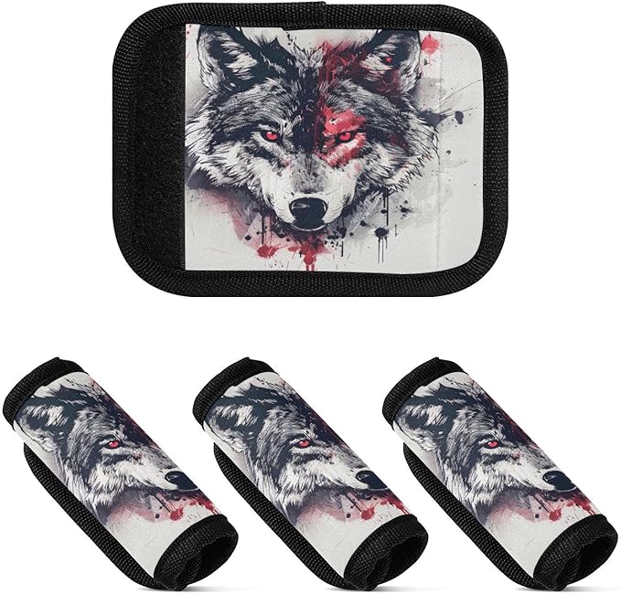 Qilmy Red Eyed Wolf Luggage Handle Wrap 2Pack Luggage Identifiers Tag Comfort Handle Grips Cover for Stroller Suitcase Bag Airplane Travel Accessories1532