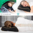 alkamto Travel & Camping Comfortable Memory Foam Pillow – Easy to Carry Portable Bag – Temperature Regulating Pillow Case (Black Contour)