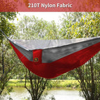 Camping Hammock, Portable Hammocks with Mosquito Net,Lightweight Nylon Parachute Hammock with 10ft Tree Straps,Camping Gear Must Haves for Travel Hiking Backpacking Beach Patio-Red&Grey