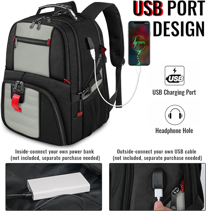 YOREPEK 18.4 Laptop Backpack, Large Backpacks with USB Charger Port, TSA Friendly Flight Approved Weekend Carry on Backpack with Luggage Strap for Men and Women, Grey