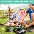 VINTEAM Camping Cookware Set 830g Stainless Steel Pot Pan Set with Folding Handle and Storage Bag for 1-2 Person Outdoor Hiking Camping