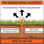 Ultimate Ground Anchors: Heavy Duty Screw-in Tent Stakes for High Wind, Sand, Canopies, and Camping - Made in USA, Included T-Grip Tool - (Small, Single Pack, Orange)