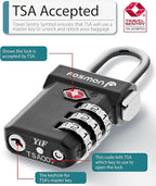 Fosmon TSA Approved Luggage Locks, Suitcase Travel Lock with Push Release Button for Extra Security, 3 Digit Combination Padlock for Gun Case Backpack Zipper Anti Theft Gym Locker - Black