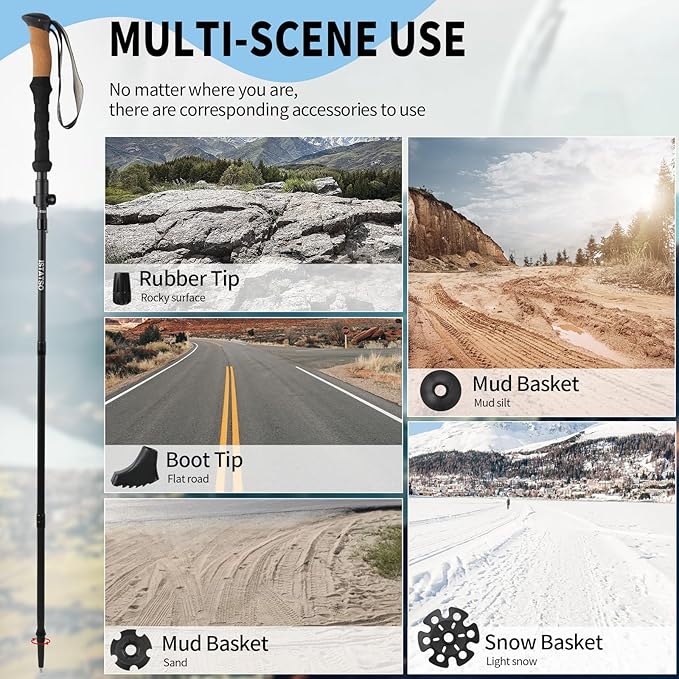 Portable Foldable Hiking Poles, 7075 Aluminum Adjustable Walking Sticks with Quick - Lock, Ideal for Hiking, Camping, and Mountain Trips 2pc Trekking Poles