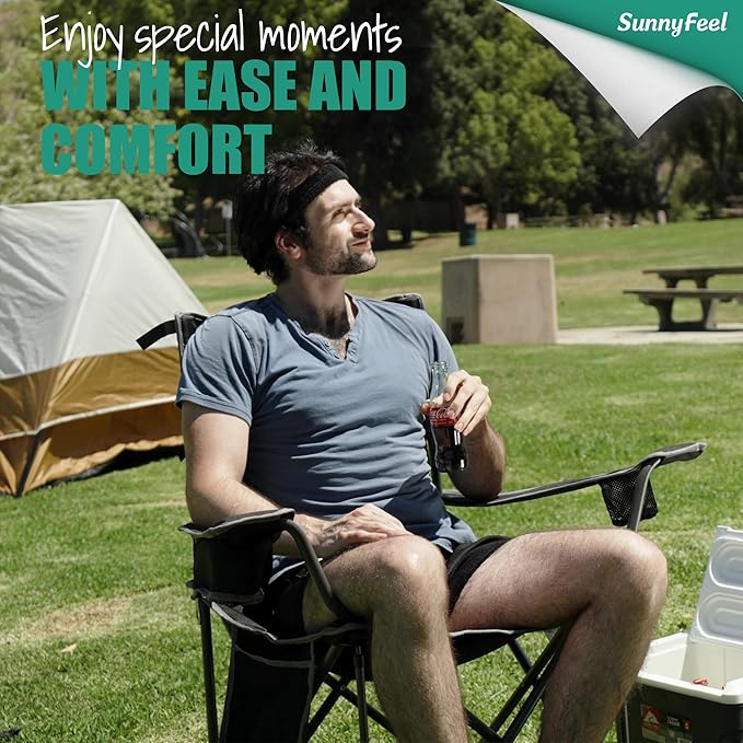 SUNNYFEEL Oversized Folding Camping Chair 2 Pack 500 LBS Heavy Duty Lawn Chairs with Black Portable Folding with Armrest, Cup Holder, Pocket ＆Bag for Outdoor Camping/Beach/Travel/Picnic/Fishing