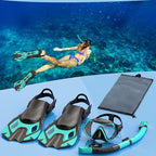 Snorkeling Gear for Adults, Mask Fin Snorkel Set, Dry Top Snorkel, Snorkeling Kit Travel Diving Package, Panoramic View Anti-Fog Anti-Leak Adjustable Swim Fins