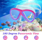 Snorkeling Gear for Kids Ages 5-15, 4 in 1 Mask Fins Snorkel Set with HD Tempered Glass Panoramic View Anti-Fog Mask, Dry Top Snorkel, Adjustable Trek Fins, and Mesh Bag, Kids Snorkel Set for Youth