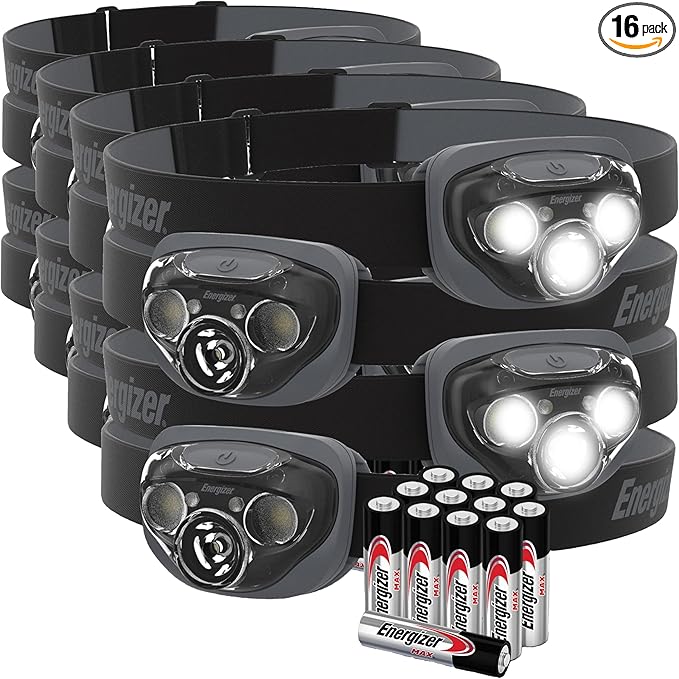 Energizer LED Headlamps PRO260 (16-Pack), IPX4 Water Resistant Headlamps, High-Performance Head Light for Outdoors, Camping, Running, Storm, Survival LED Light for Emergencies (Batteries Included)