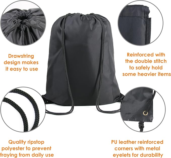 BeeGreen Black Purple Drawstring Backpack Bags Bulk 2 Pack X-Large 22.4" L x 17.5" W Sports Cinch Sack Gym String Bags Machine Washable Heavy Duty String Backpack For Men Women