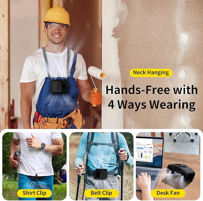 Socool 20000mAh Portable Waist Fan Clip on Wearable Belt Personal Fans Rechargeable Battery Operated, 40H Cooling Fan with 10 Speeds & Dual Motors, Neck Fans Hanging Hands-Free for Outdoor Travel