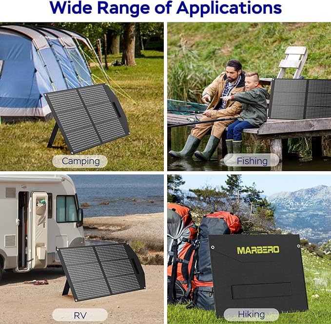 MARBERO 100W Portable Solar Panel 100 Watt Foldable Solar Panel Charger for Power Station, USB/DC Devices 18V Output(10 Connectors) >23% High Efficiency IP68 Waterproof for Camping Outdoor RV Cloudy
