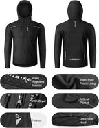 INBIKE Hooded Cycling Bike Jacket Men Running Biking Windbreaker Reflective Windproof Thermal Fleece Lined Bicycle Coat