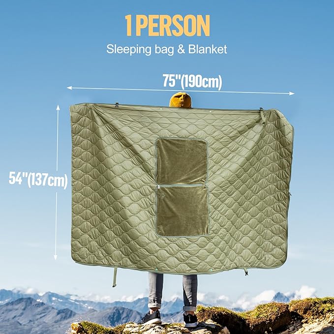 Night Cat Sleeping Bag for Camping - 4 in 1 Poncho for Adults Ultralight Wearable Quilt 3 Seasons Suitable for 1 Person